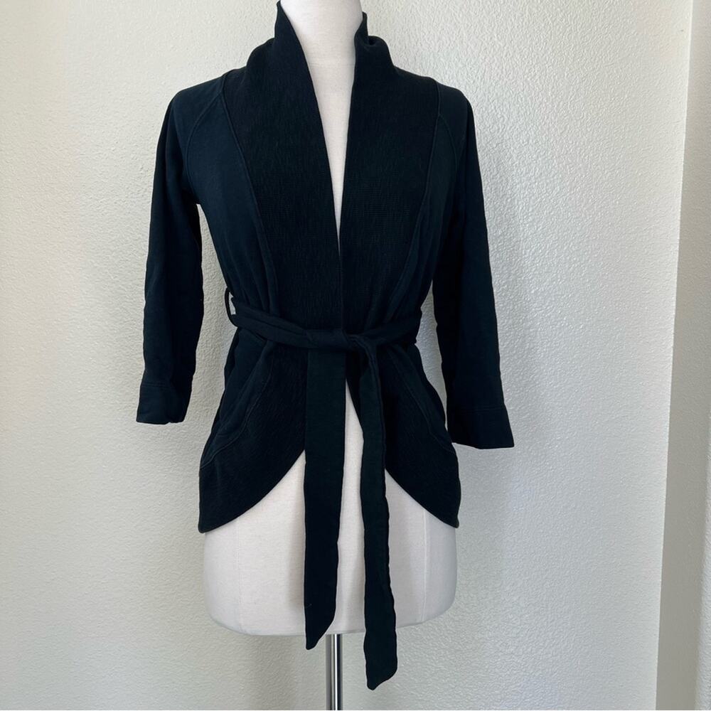 Banana Republic French Terry Open Tie Sweatshirt Jacket Shawl Collar Black